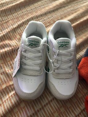 T.J.Maxx Kids White and Light Gray Sneakers with Green Logo